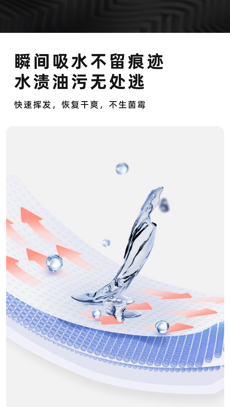 瞬間吸水不留痕跡，水漬油污無處逃